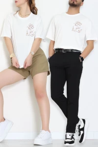 Kompakt Penye Unisex Tişört Beyazkahve - 55064.1872.