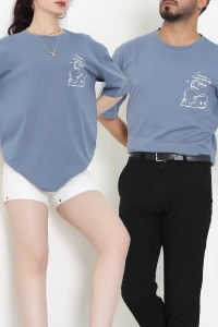 Kompakt Penye Unisex Tişört İndigo - 55064.1872.
