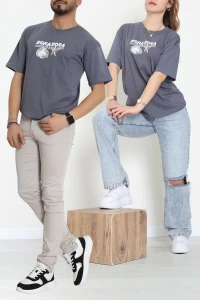 Kompakt Penye Unisex Tişört Koyugri - 55064.1872.