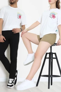 Kompakt Penye Unisex Tişört Beyazsarı - 55064.1872.