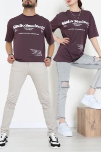 Kompakt Penye Unisex Tişört Mürdüm - 55064.1872.