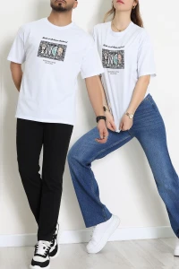 Kompakt Penye Unisex Tişört Beyazkahve1 - 55064.1872.