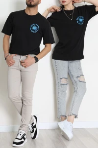 Kompakt Penye Unisex Tişört Siyahmavi - 55064.1872.