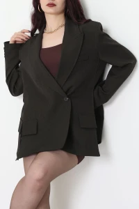 Yandan Yırtmaçlı Astarlı Blazer Ceket Haki - 6326.001.
