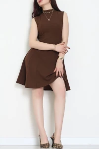 Dik Yaka İthal Krep 11 Parça Mini Elbise Acıkahve - 70816.1592.