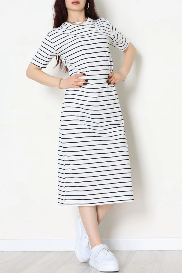 Bisiklet Yaka Süprem Penye Elbise Beyazsiyah - 70824.1567.