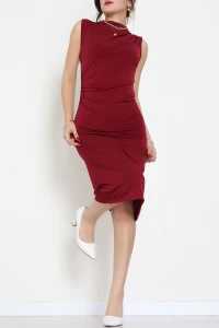 Dik Yaka Sandy Kumaş Elbise Bordo - 70831.1949.