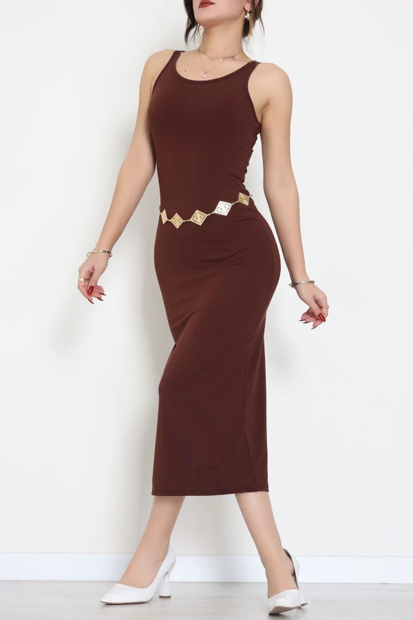 Kalın Askılı Sandy Elbise Kahve1 - 70833.1949.