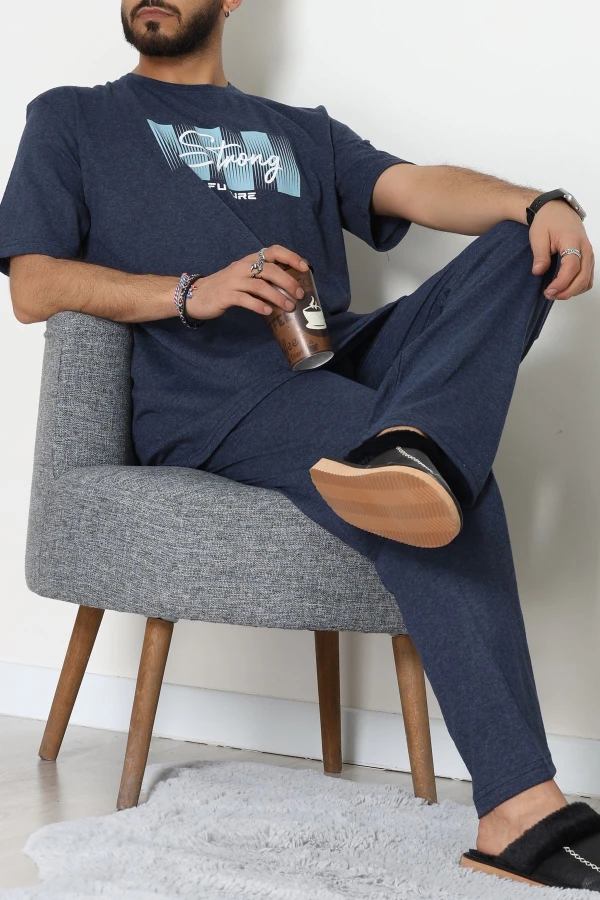 Büyük Beden  Erkek Pijama Takımı Lacivert - 70863.1961.