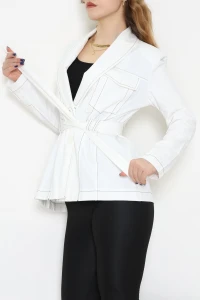 Bağlamalı Gabardin Ceket Ekru - 8123.179.