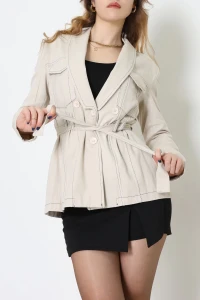 Bağlamalı Gabardin Ceket Taş - 8123.179.