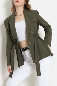 Bağlamalı Gabardin Ceket Koyuhaki - 8123.179.