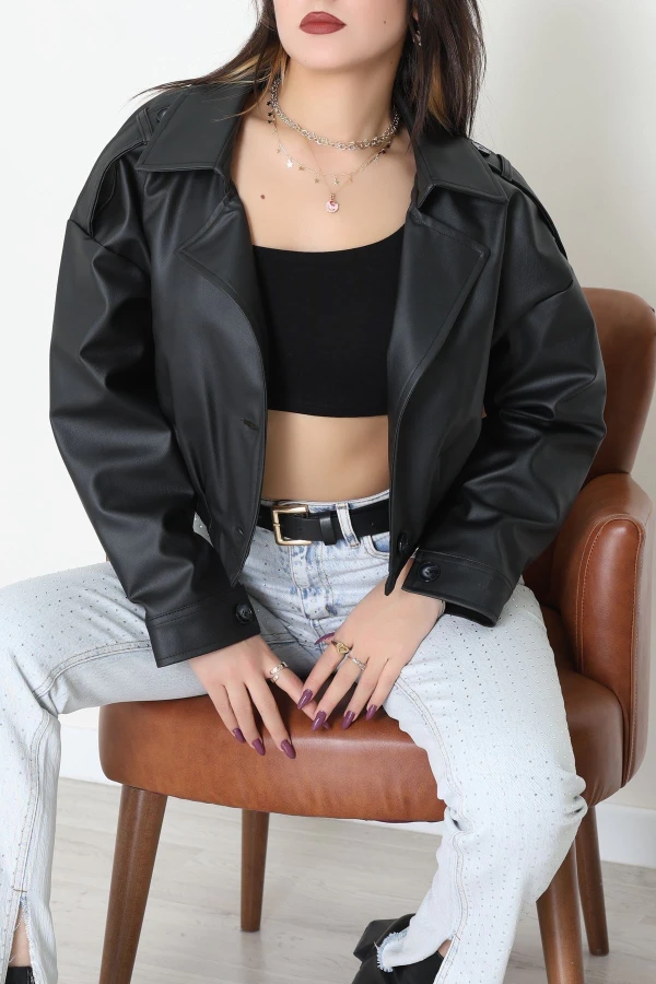 Astarlı Deri Ceket Siyah - 8770.179.