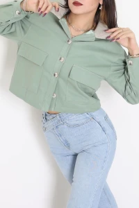 Astarlı Yaka Fitilli Gabardin Ceket Mint - 8790.179.