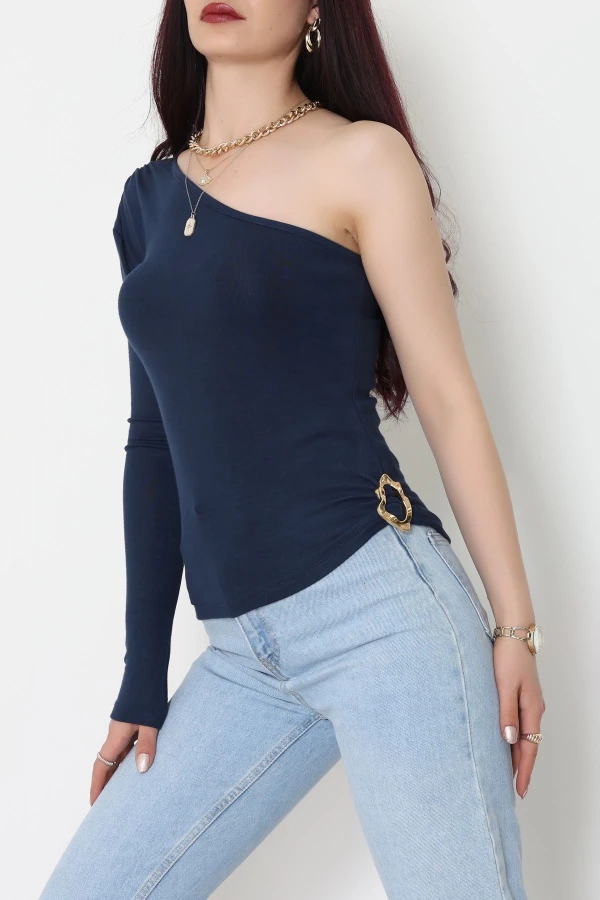 Buzzy Kumaş Tek Omuz Toka Detaylı Bluz Laci - 1052.2119.