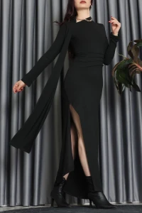 Şal Yaka Uzun Elbise Siyah - 111659.444.