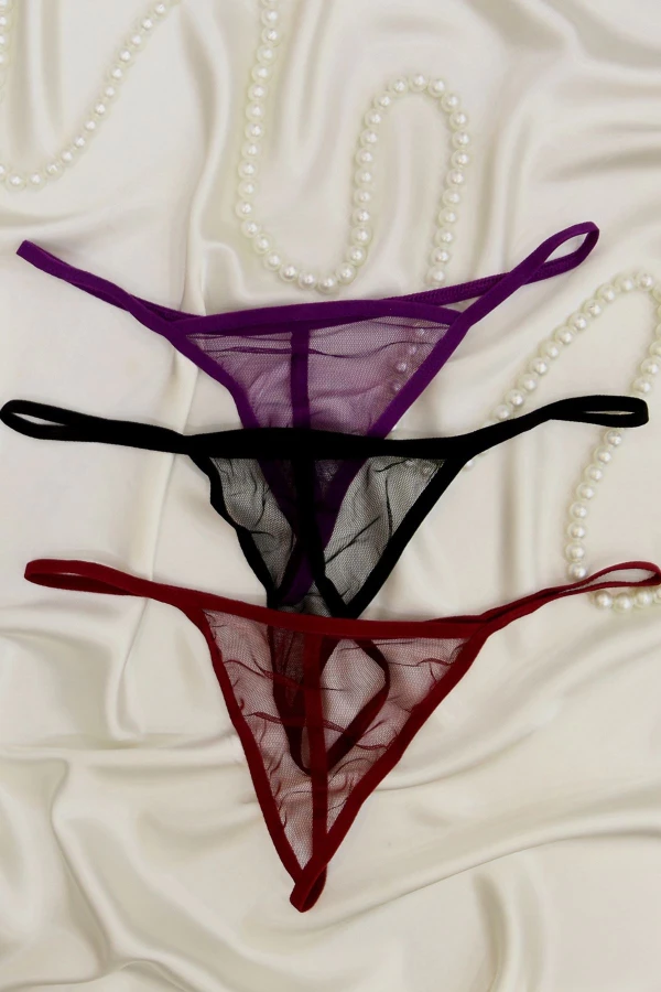 Tül Tanga 3'Lü Külot Set Siyahbordomor - 1163.1364.