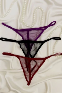 Tül Tanga 3'Lü Külot Set Siyahbordomor - 1163.1364.