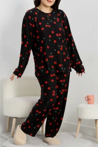 Süet Büyük Beden Alt Üst Aynı Pijama Takımı Siyahkiraz - 120.1287.