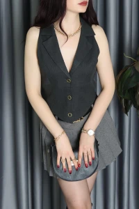 Lefon Kruvaze Kesim Dabıl Yelek Antrasit - 120693.444.