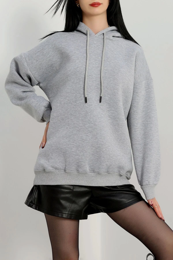 3 İplik Kapşonlu Sweat Gri - 20074.1878.