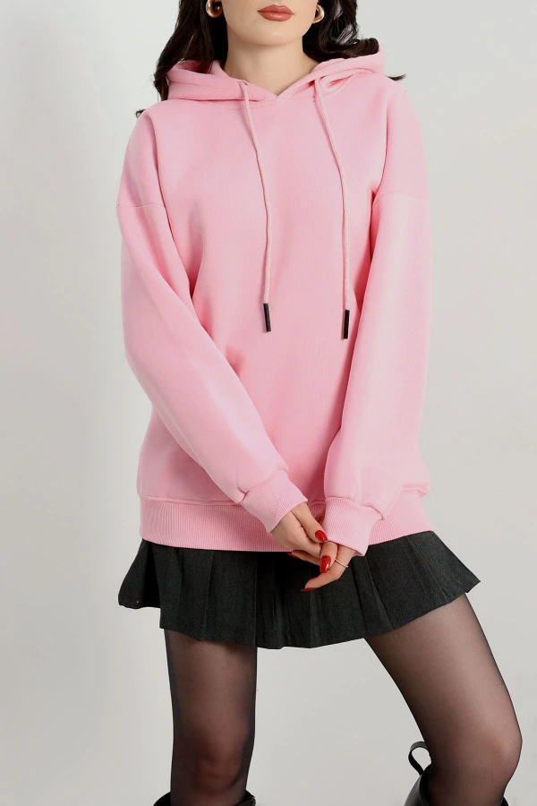 3 İplik Kapşonlu Sweat Pembe - 20074.1878.