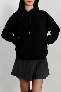3 İplik Kapşonlu Sweat Siyah - 20074.1878.