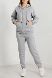 3 İplik Kapşonlu Eşofman Takımı Gri - 20255.1878.