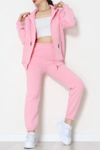 3 İplik Kapşonlu Eşofman Takımı Pembe - 20255.1878.