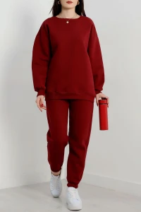 3 İplik Bisiklet Yaka Eşofman Takımı Bordo - 20779.1878.