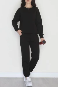 3 İplik Bisiklet Yaka Eşofman Takımı Siyah - 20779.1878.