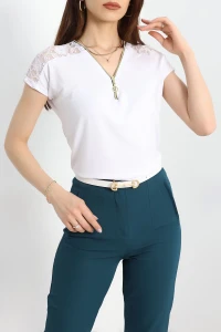 Fermuar Detaylı Bluz Beyaz - 20925.599.