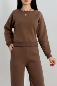 Bisiklet Yaka 3 İplik Sweat Kahve - 20958.1878.