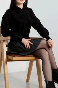 3 İplik Kapşonlu Crop Sweat Siyah - 20967.1878.