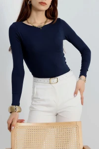 Kayık Yaka Ribana Basic Body Lacivert - 21897.200.