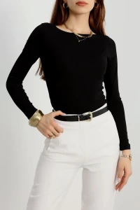 Kayık Yaka Ribana Basic Body Siyah - 21897.200.