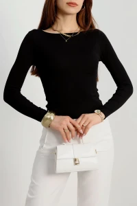 Kayık Yaka Ribana Basic Body Siyah - 21897.200.