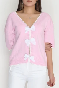 Kısa Kollu Fiyonklu Triko Pembe - 2281.1765.