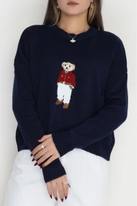 Ayıcık Nakışlı Triko Lacivert - 2340.1765.