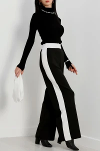 Şeritli Triko Pantolon Siyah - 2393.1765.