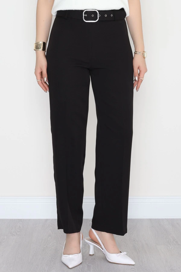 Kemerli Palazzo Pantolon Siyah - 24194.1397.