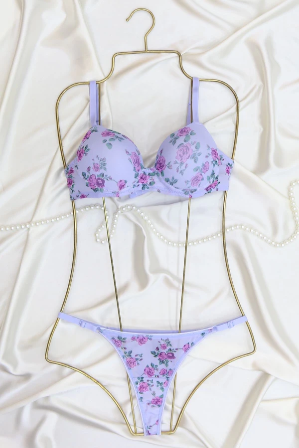 Çiçek Baskılı Tül Takım Dolu Kap  Mavi - 2563.1783.