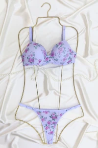 Çiçek Baskılı Tül Takım Dolu Kap  Mavi - 2563.1783.