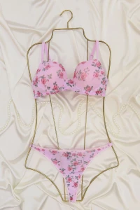 Çiçek Baskılı Tül Takım Dolu Kap  Pembe - 2563.1783.