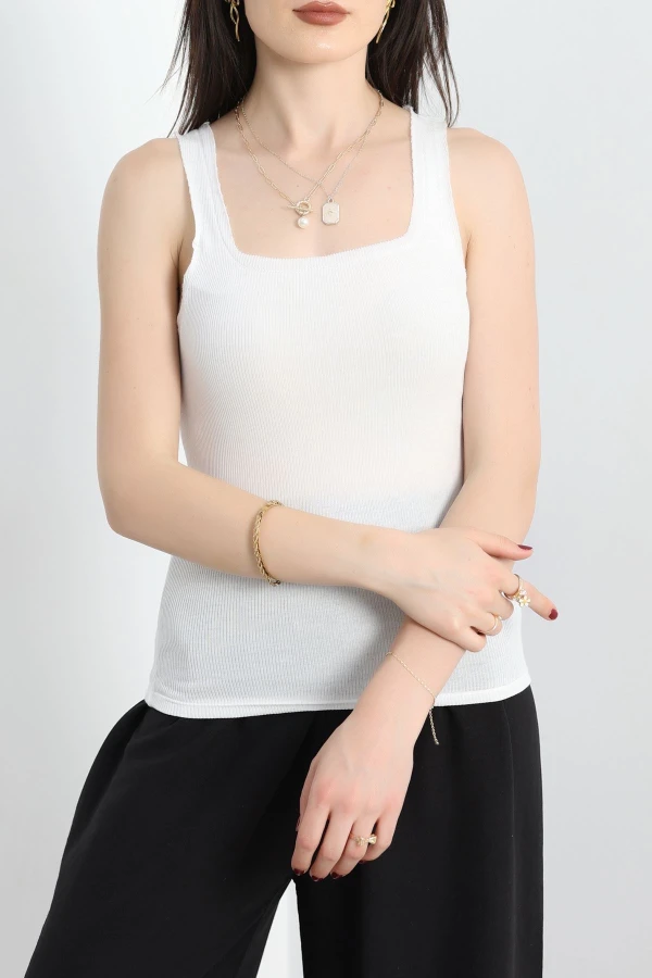 Kare Yaka Bluz Beyaz - 3000.1595.