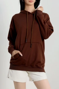 2 İplik Kapşonlu Kanguru Cepli Sweat Kahve - 30090.1878.