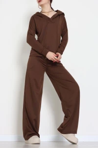 Kruvaze Yaka Kapşonlu Takım Kahve - 30094.1857.