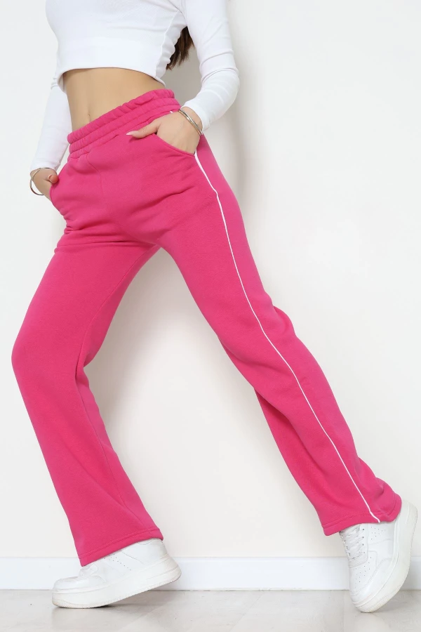 3 İplik Biyeli Palazzo Eşofman Altı Fuşya - 30104.1878.