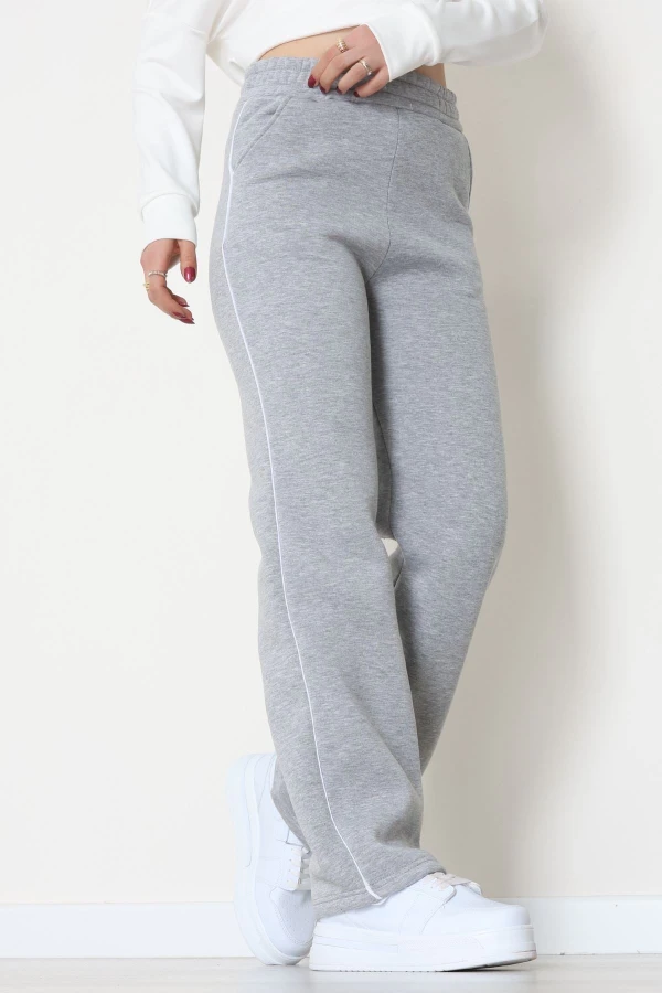 3 İplik Biyeli Palazzo Eşofman Altı Gri - 30104.1878.