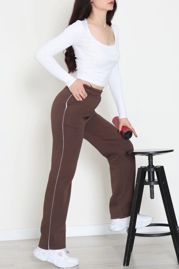 3 İplik Biyeli Palazzo Eşofman Altı Acıkahve - 30104.1878.